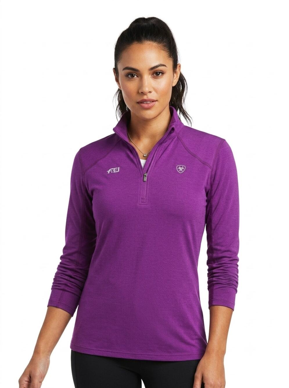 NWT AriatTEK Pullover Top Womens L Fri Purple Cadence Merino Wool Quarter Zip